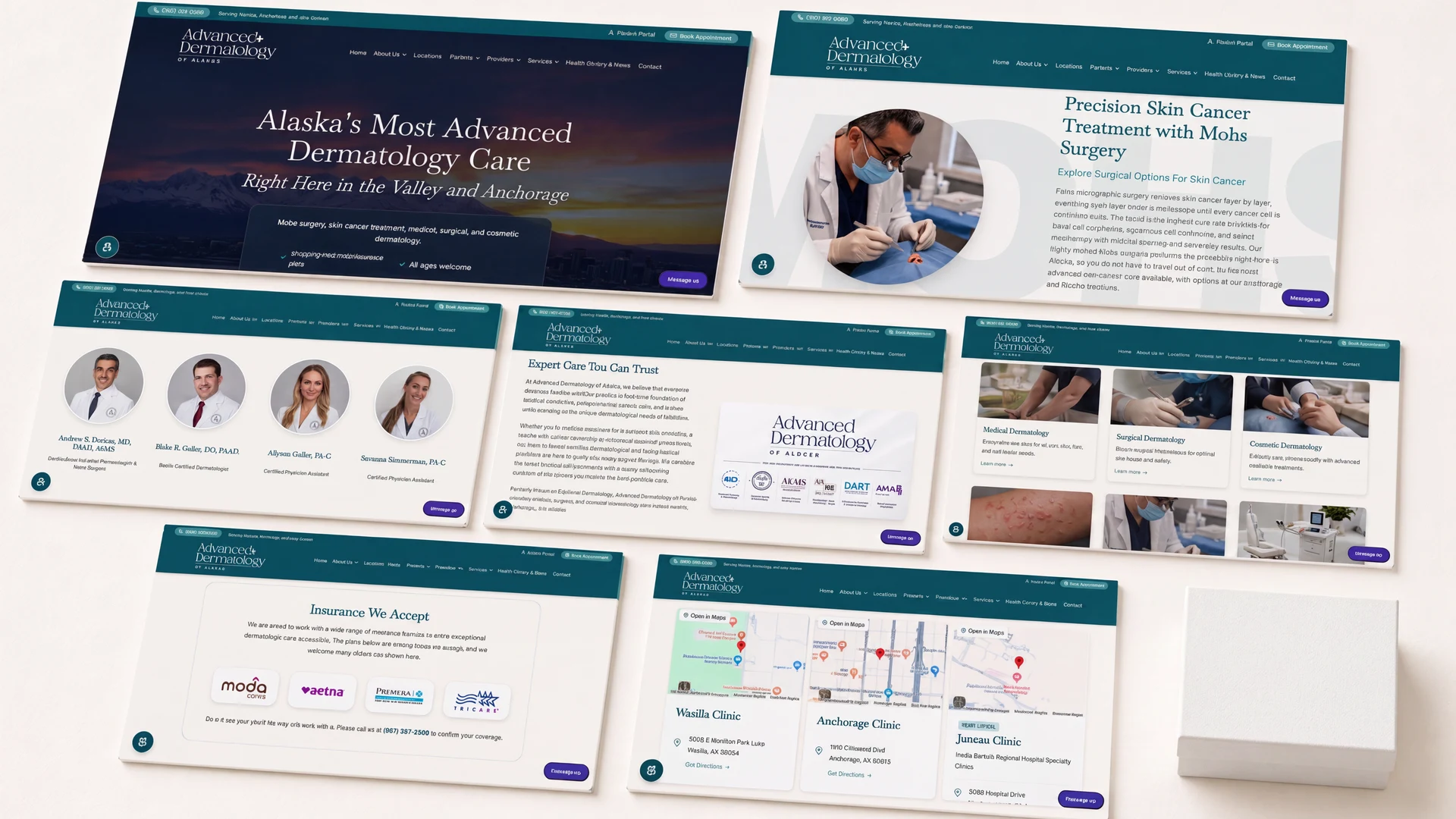 Advanced Dermatology of Alaska — completed website including homepage, service pages, and provider profiles