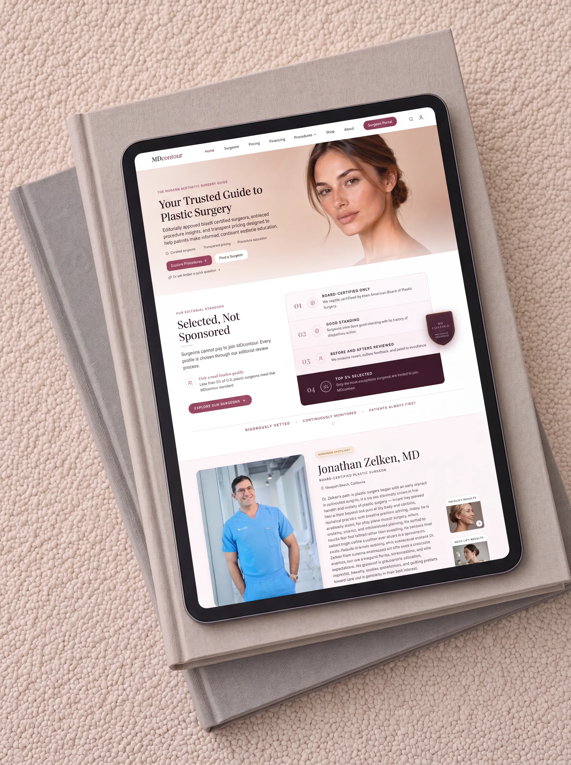 MDcontour platform shown across desktop and mobile viewports